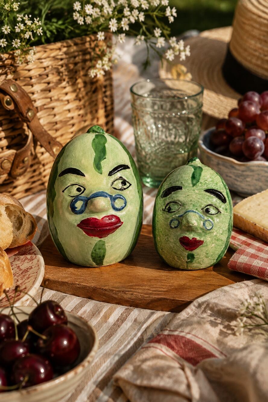 Vintage PY Miyao Japan Watermelon Salt Pepper Shakers Anthropomorphic MCM Kitsch